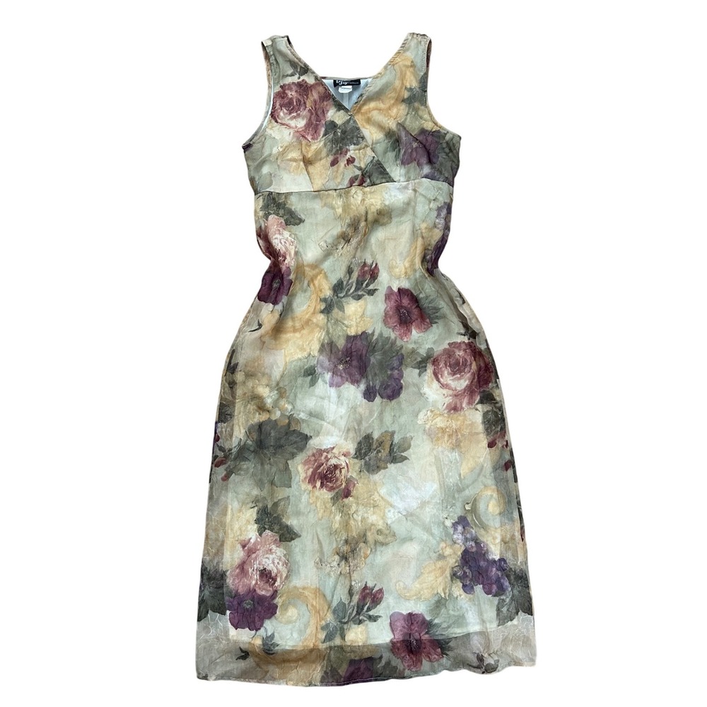 Vtg floral maxi dress adjustable waist babydoll fairy whimsical 12
